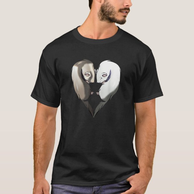 Cute Ferrets Couple Heart Animal T Shirt (Framsida)