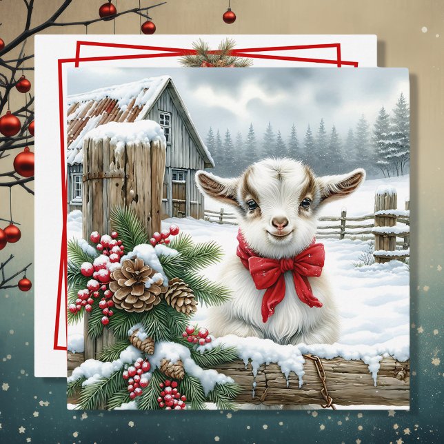 Cute Festive Baby Goat på julen på gården (Skapare uppladdad)