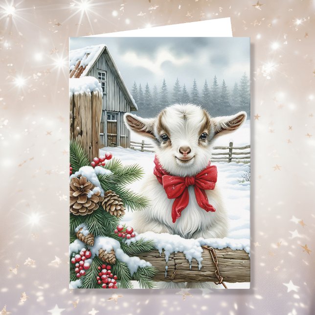 Cute Festive Baby Goat på julen på gården Kort (Skapare uppladdad)