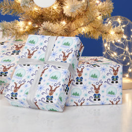 Cute Festive Blue Christmas Reindeer Presentpapper