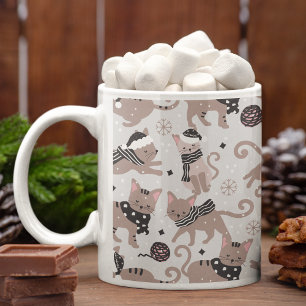 Cute Festive Cat jul Mönster Kitchen Kaffemugg