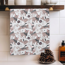 Cute Festive Cat jul Mönster Kökshandduk