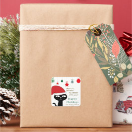 Cute Festive Cat med Red Santa Hat Modern Fyrkantigt Klistermärke