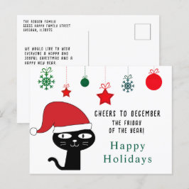 Cute Festive Cat med Red Santa Hat Modern Helg Vykort