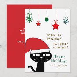 Cute Festive Cat med Red Santa Hat Modern Julkort