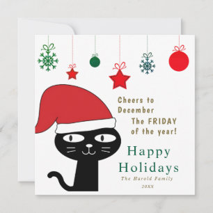 Cute Festive Cat med Red Santa Hat Modern Julkort