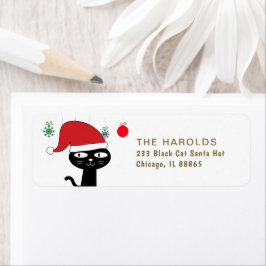 Cute Festive Cat med Red Santa Hat Modern Returadress Etikett