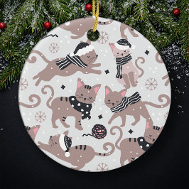 Cute Festive Cat Mönster Julgran Julgransprydnad Keramik