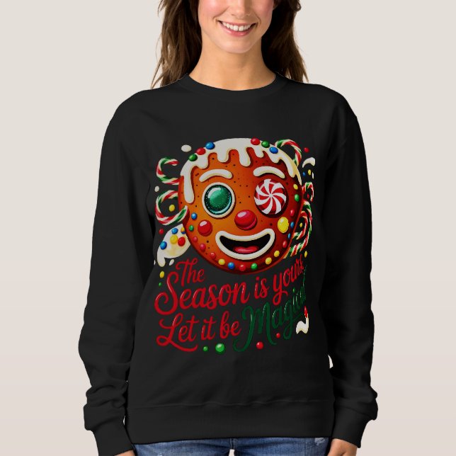 Cute Festive Christmas Cookie Crewneck Gift T Shirt (Framsida)