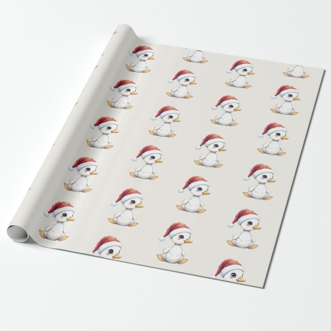 Cute Festive Christmas Goose Duck With Santa Hat Presentpapper (Utrullad)