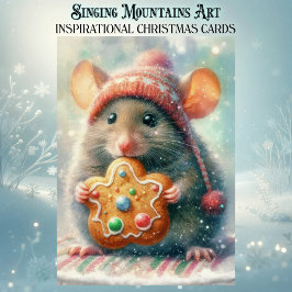 Cute Festive Christmas Mouse With Cookie Christian Helgkort