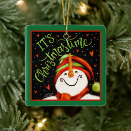Cute Festive Christmastime Snögubbe Julgransprydnad Keramik
