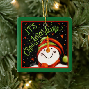 Cute Festive Christmastime Snögubbe Julgransprydnad Keramik