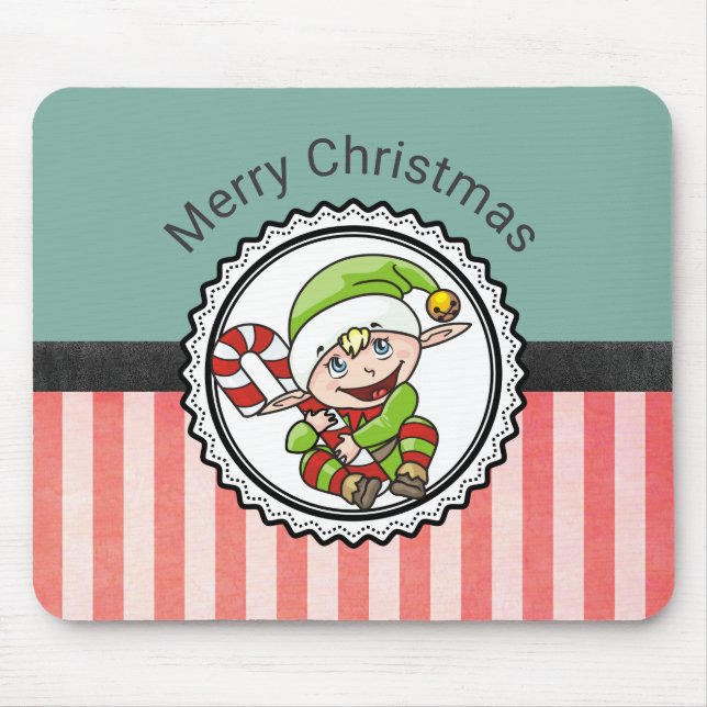 Cute Festive Elf med Candy cane God jul Musmatta (Framsidan)