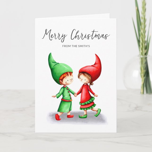 Cute Festive Elves God jul Kort (Framsida)