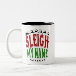 Cute Festive Funny Sleigh My Namn Personlig Två-Tonad Mugg