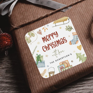 Cute Festive God jul Gift Fyrkantigt Klistermärke
