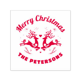 Cute Festive God jul Reindeer Family Namn Självfärgande Stämpel