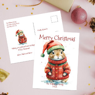 Cute Festive Hamster i jultomten Helg Vykort