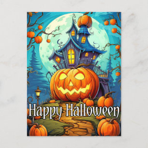 Cute Festive Haunted House HAPPY HALLOWEEN Vykort
