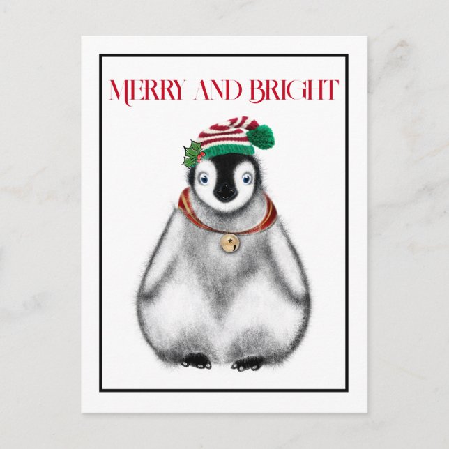 Cute festive helgdag christmas Penguin Helg Vykort (Framsida)