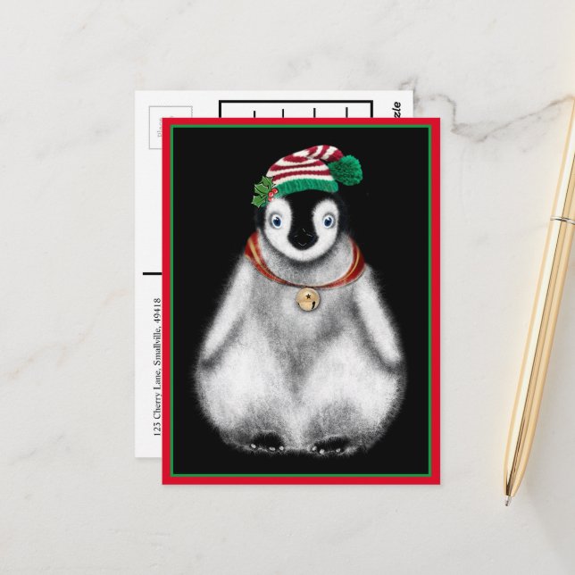 Cute festive helgdag christmas Penguin Vykort (Fram/Back In Situ)
