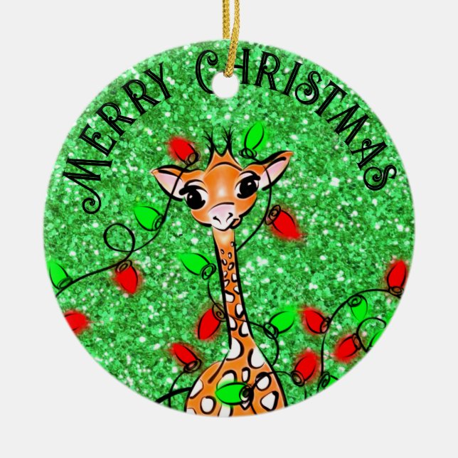 Cute festive Helgdag Giraffe twinkle ljus Julgransprydnad Keramik (Framsidan)