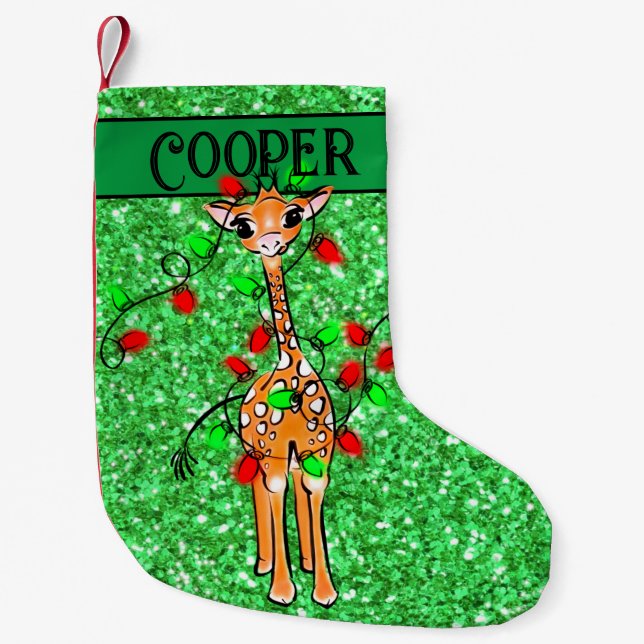 Cute festive Helgdag Giraffe twinkle ljus Liten Julstrumpa (Framsidan)