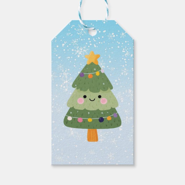 Cute Festive Helgdag Julgran Presentetikett (Framsidan)