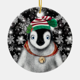 Cute Festive helgdag Penguin glitter snöflingor Julgransprydnad Keramik