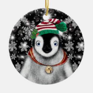 Cute Festive helgdag Penguin glitter snöflingor Julgransprydnad Keramik