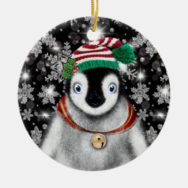 Cute Festive helgdag Penguin glitter snöflingor Julgransprydnad Keramik (Framsidan)