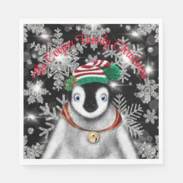 Cute Festive helgdag Penguin glitter snöflingor Pappersservett