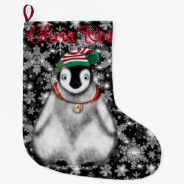 Cute Festive helgdag Penguin glitter snöflingor Stor Julstrumpa