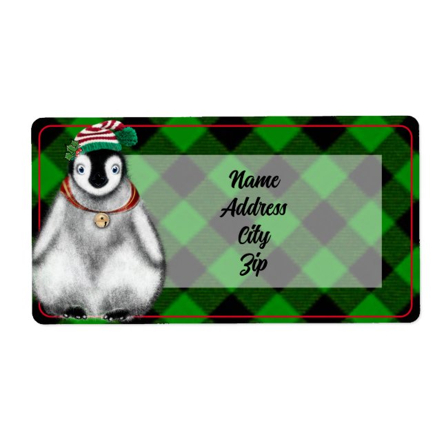 Cute festive helgdag Penguin grönt Black plaid Fraktsedel (Framsidan)