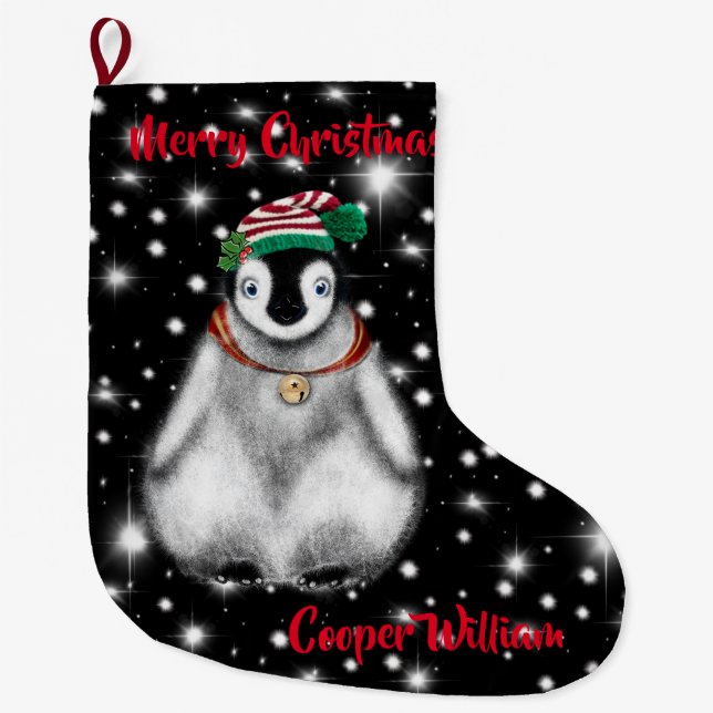 Cute Festive helgdag Penguin Stor Julstrumpa (Framsidan)