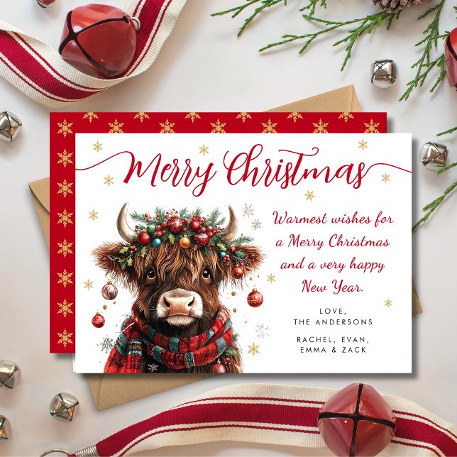 Cute Festive Highland Cow Merry Christmas Julkort (Skapare uppladdad)