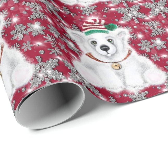 Cute festive holiday Polar bear glitter snowflakes Presentpapper (Rullad Hörn)