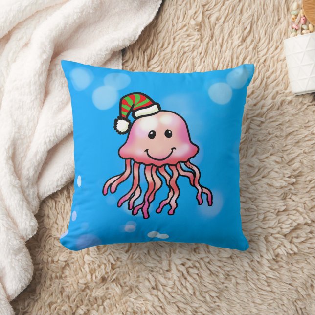 Cute Festive Jellyfish Cartoon Kudde (Filt)