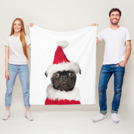 Cute Festive jul Black Pug Santa Hat Fleecefilt