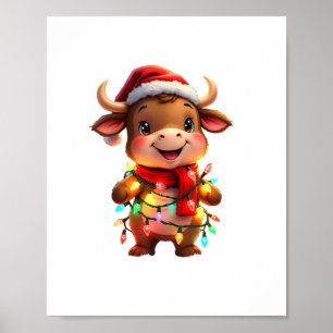 Cute Festive Jul Cow med Helgdag Kid Poster
