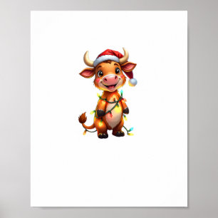 Cute Festive Jul Cow med Helgdag Kid Poster