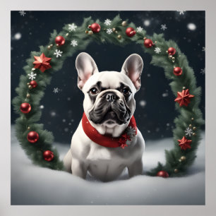 Cute Festive jul Fransk Bulldog med andedräkt Poster