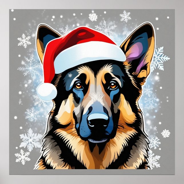 Cute Festive jul German Shepherd Hund i Snö Poster (Framsidan)