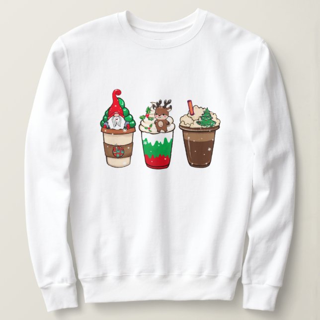 Cute Festive jul Latte White Sweatshirt T Shirt (Design framsida)