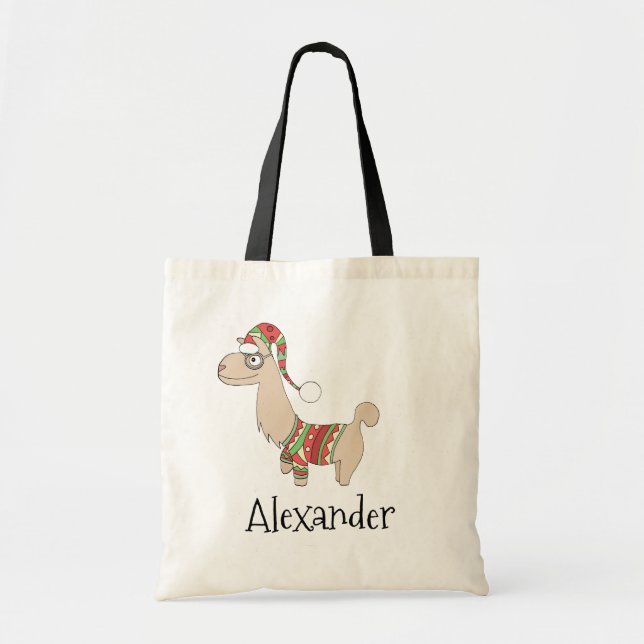 Cute Festive jul Llama Kids Tygkasse (Framsidan)