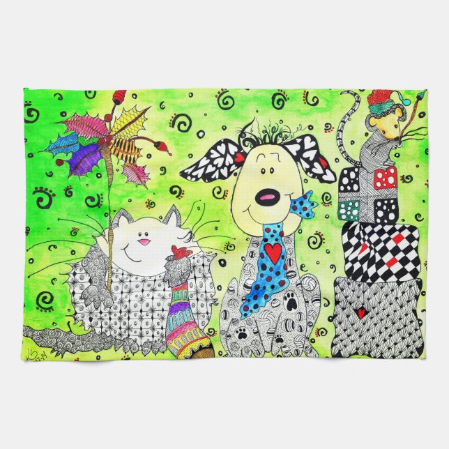 Cute Festive-julritare Kitchen Towel Kökshandduk (Horisontell)