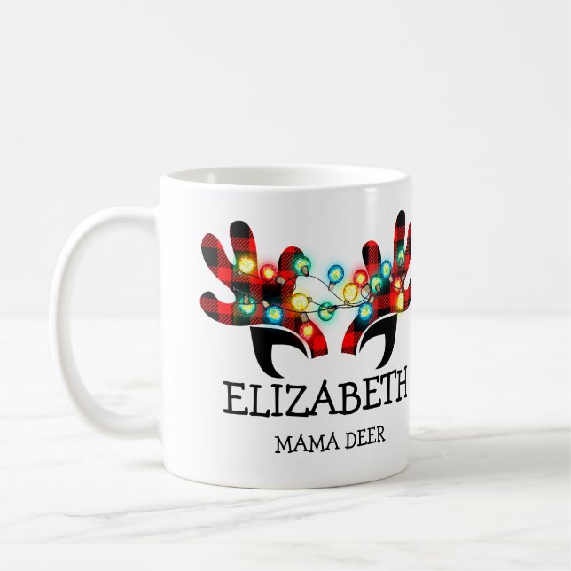 Cute Festive Ljus Rustic Play Hjort Antlers Namn Kaffemugg (Vänster)