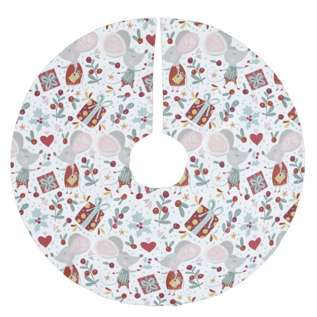 Cute Festive Mice par Helgdagar Mönster Julgransmatta Borstad Polyester (Framsidan)