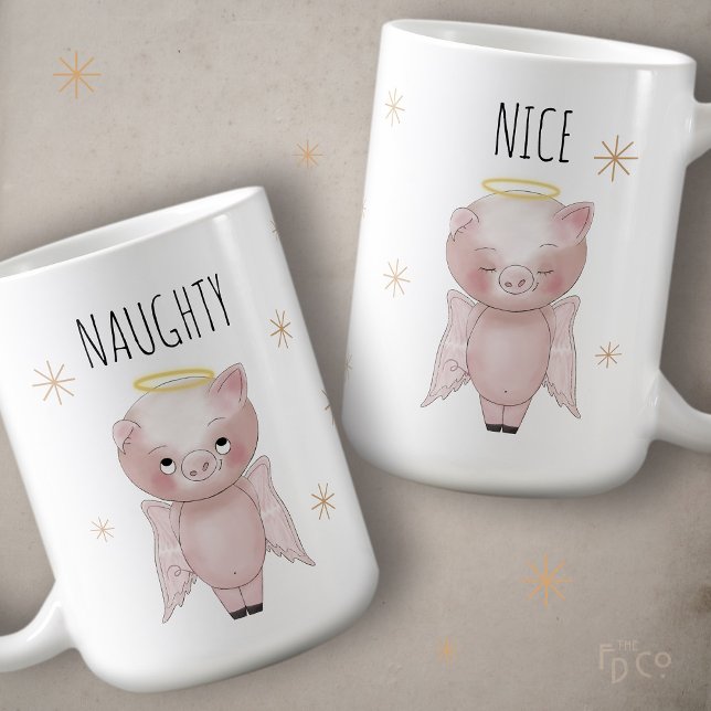 Cute Festive Naughty or Nice Angel Pig Holiday  Kaffemugg (Skapare uppladdad)